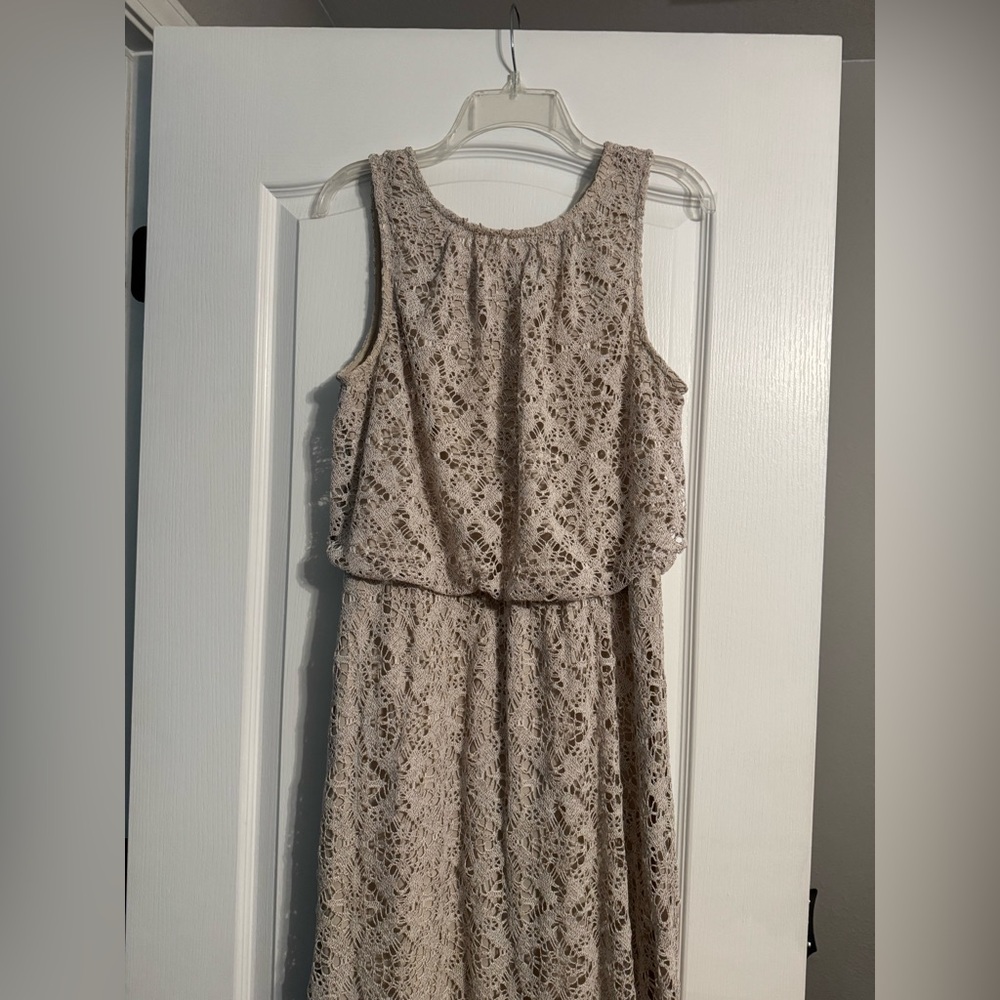 London Times Beige Crochet Maxi Dress